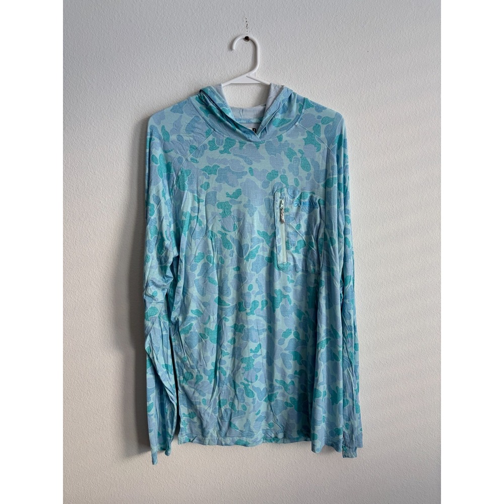 Magellan Hooded Shirt Men Medium Blue Camo Classic Fit Sun Performance Fish Gear